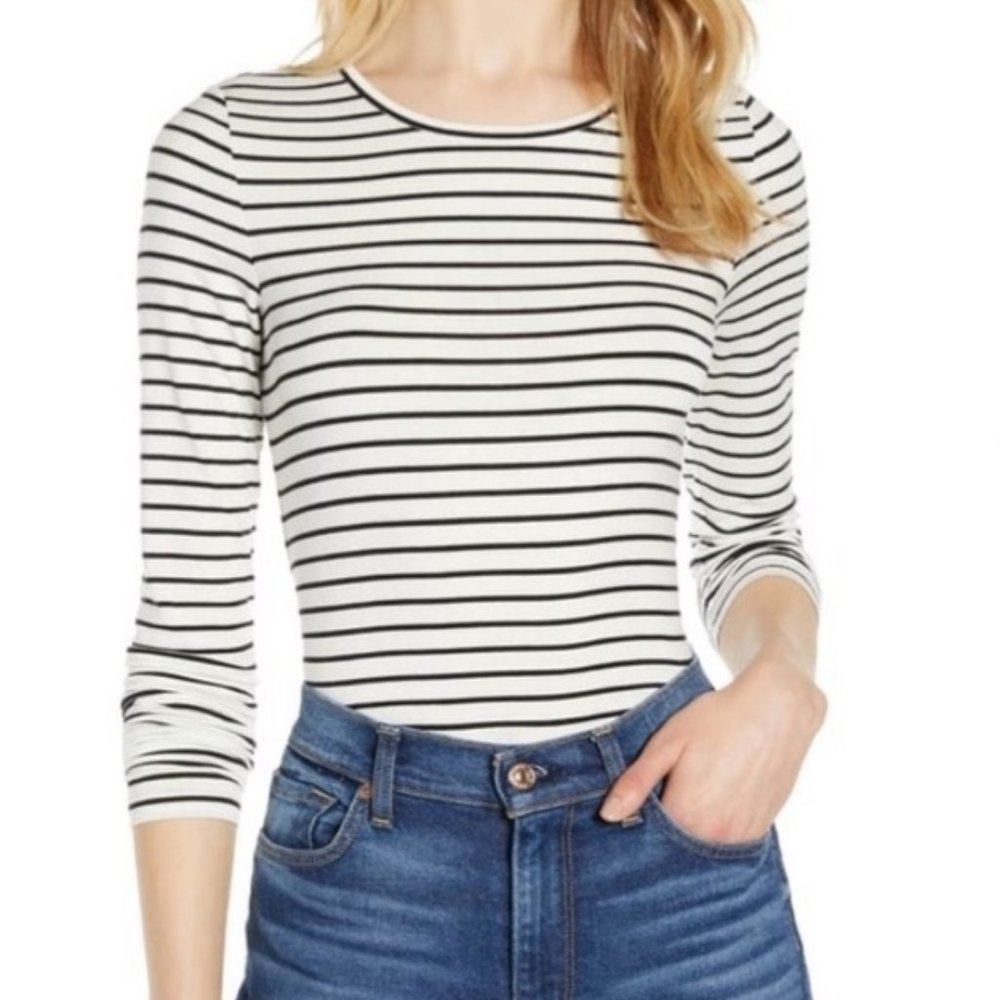 Halogen Stripe Knit Top Long Sleeve